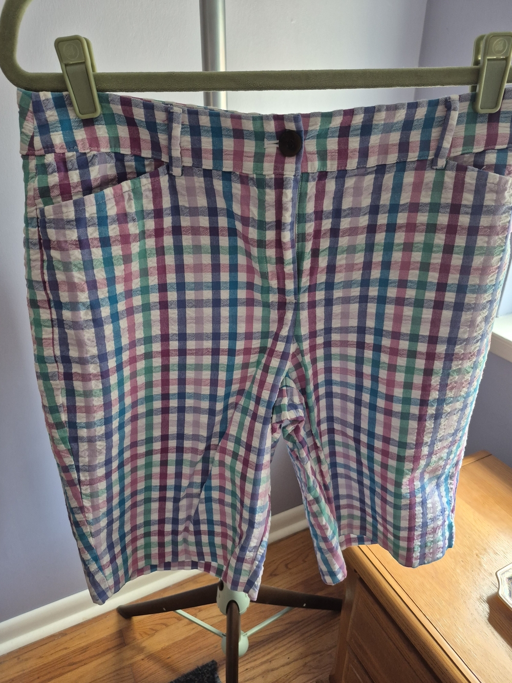 Talbots Multicolor Plaid Bermuda Shorts - Blue, Pink, Green